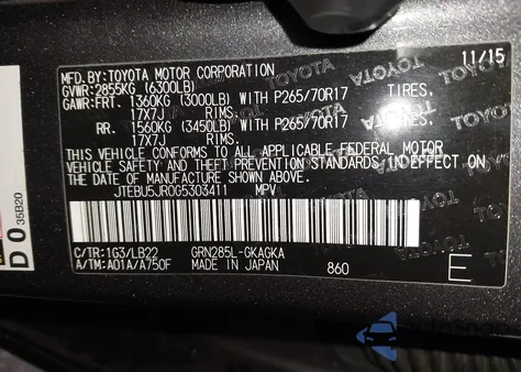 2016 Toyota 4Runner Sr5 Premium из США, поврежденный, VIN JTEBU5JR0G5303411